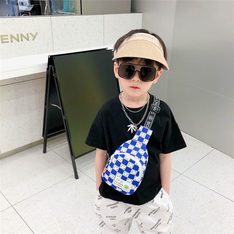 Kids' Lightweight Plaid Chest Bag - Contrast Color Messenger & Waist Bag for Outdoor Play