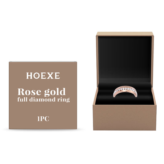 Hoexe Rose Gold Full Diamond Ring - Elegant Light Luxury Jewelry for Women