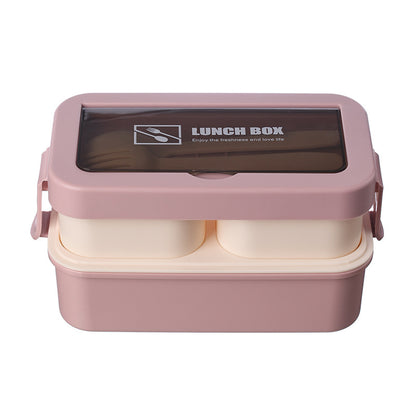 Modern Double-Layer Microwaveable Bento Box - Stylish Dual-Compartment Lunch Box with Built-in Cutlery Storage (Leak-Proof)
