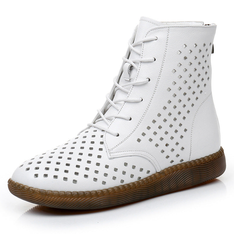 Women's Retro Hollowed Out Martin Boots – Soft Breathable Leather Flat Boots for All-Day Comfort