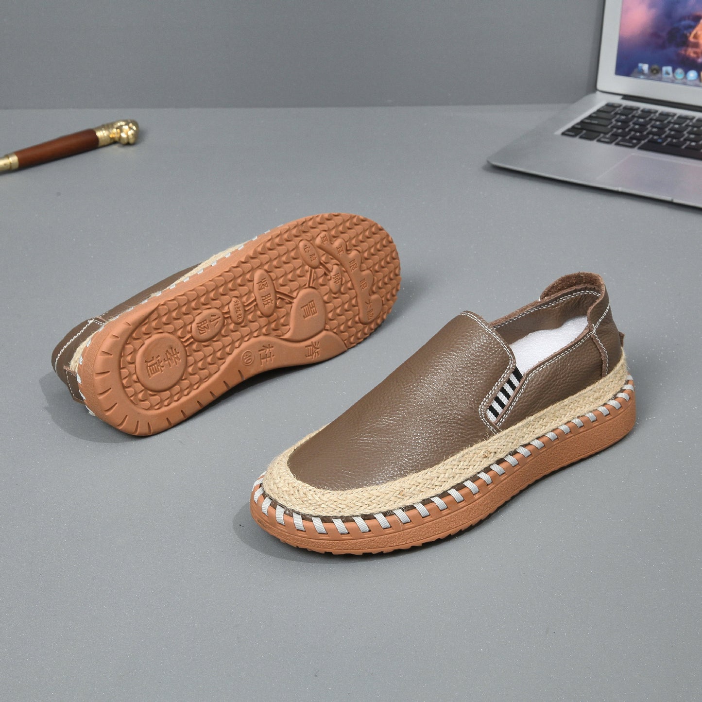 Men's Handmade Leather Fisherman Shoes - Casual Cowhide One Foot Massage Loafers