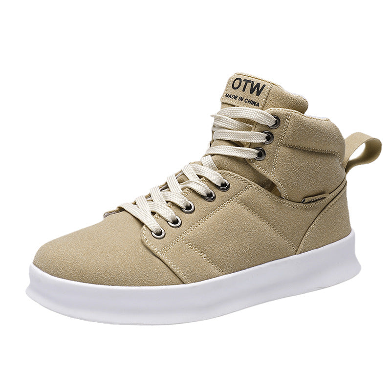 Men's High Top Suede Board Shoes - Comfortable Thick Sole Casual Sneakers