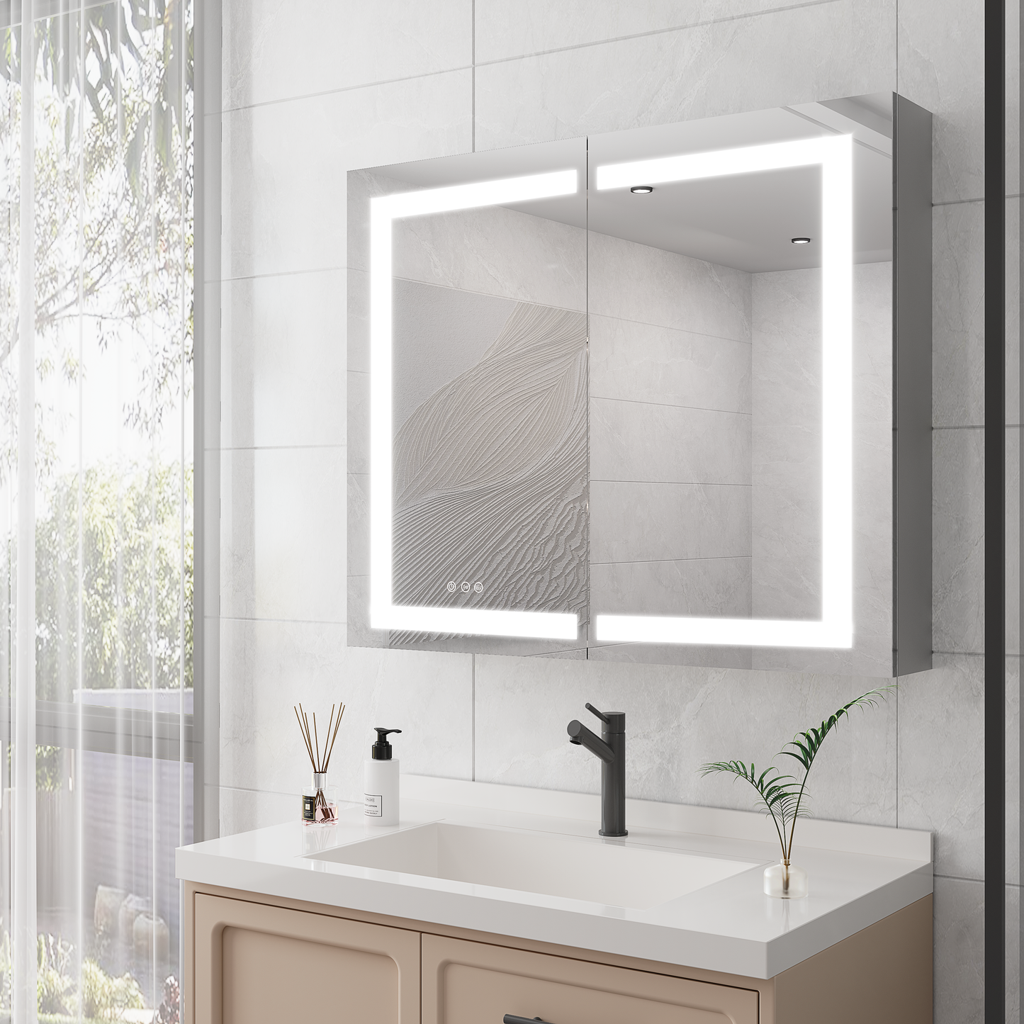 36 x 30 Inch LED Medicine Cabinet with Dimmable Anti-Fog Vanity Mirror