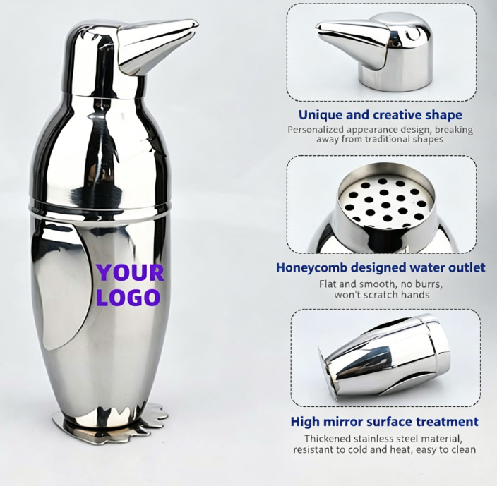 Professional Stainless Steel Penguin Cocktail Shaker - Cute Penguin Cup Drink Mixing Bottle