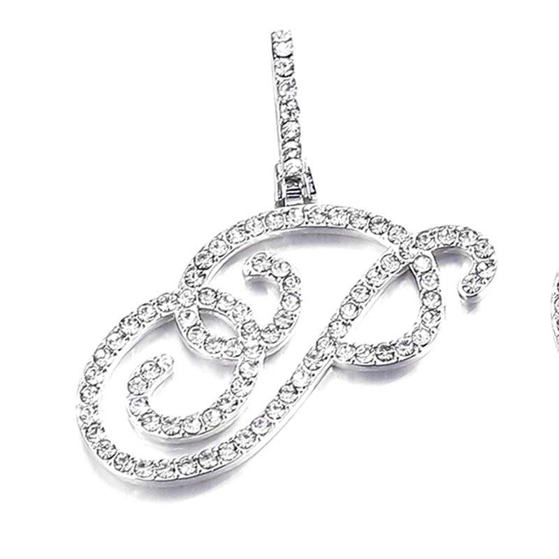 Iced Out Initial Letter Pendant Cuban Chain Necklace