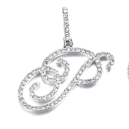 Iced Out Initial Letter Pendant Cuban Chain Necklace