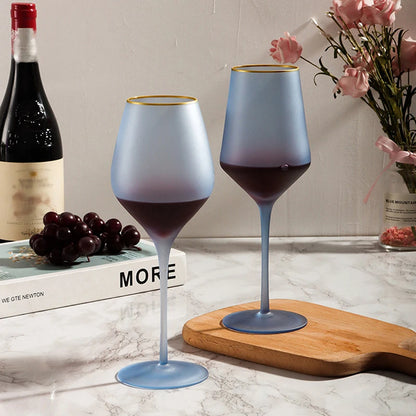 Elegant Frosted Matte Wine Glass with Gold Rim - Luxury Colorful Party Goblets
