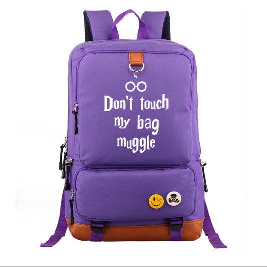 Unisex Harry Potter "Don't Touch My Bag Muggle" Student Backpack (Purple)