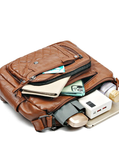 Vintage Style PU Leather Multi-Pocket Crossbody Shoulder Bag