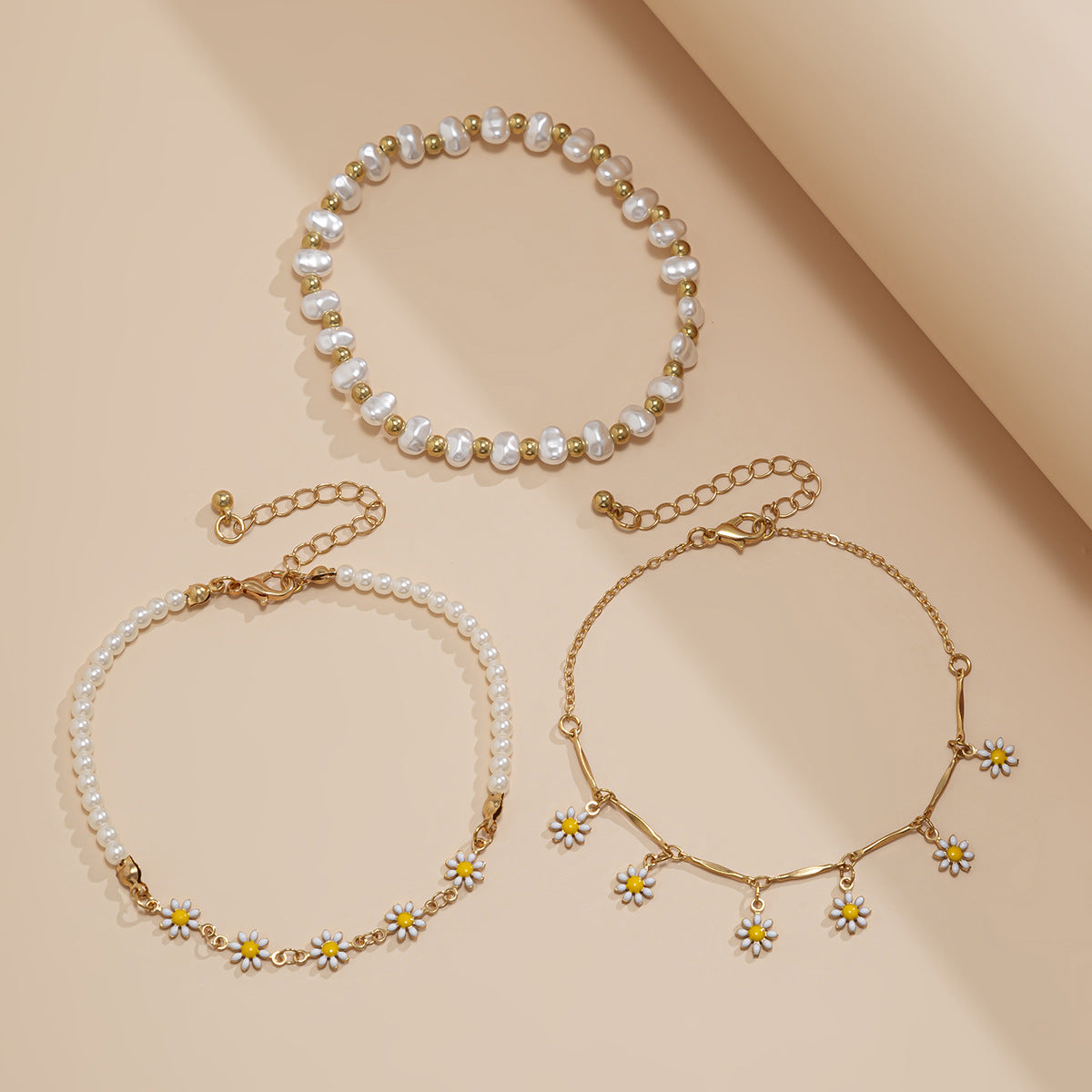 Boho Starfish Charm & White Beaded Anklet Set