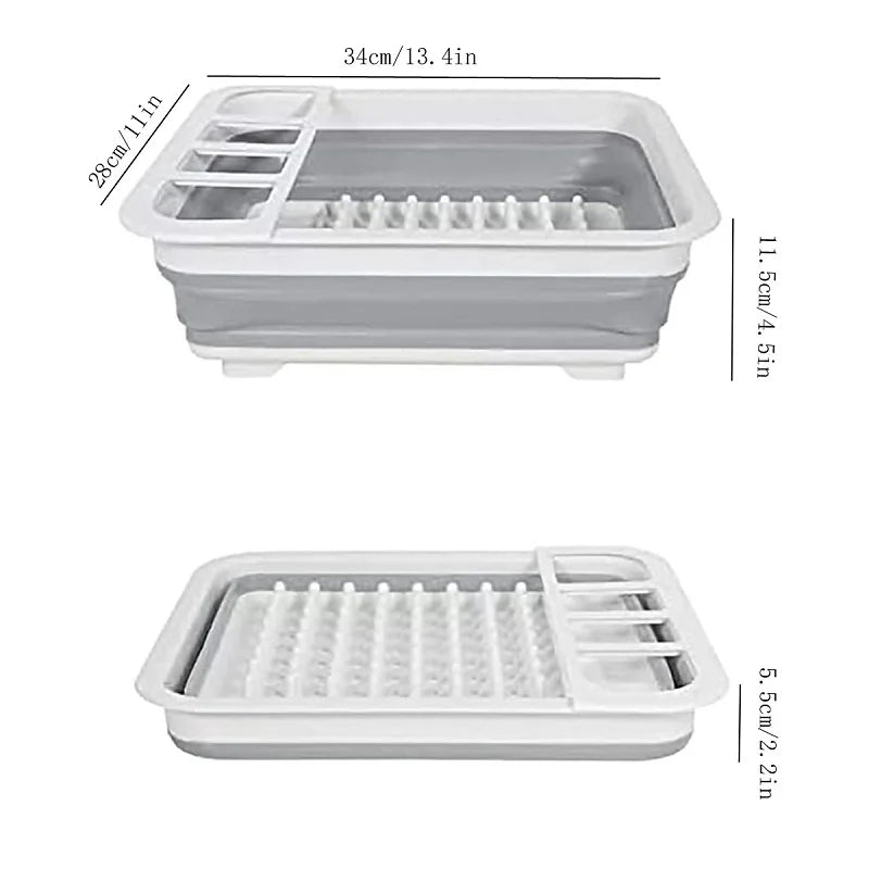 Collapsible Foldable Dish Drying Rack - Space-Saving Portable Kitchen Storage Drainer with Cutlery Organizer