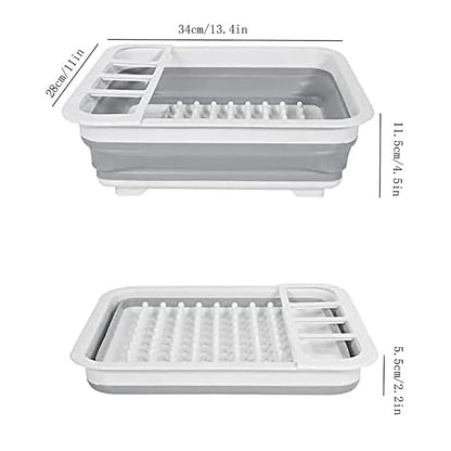 Collapsible Foldable Dish Drying Rack - Space-Saving Portable Kitchen Storage Drainer with Cutlery Organizer
