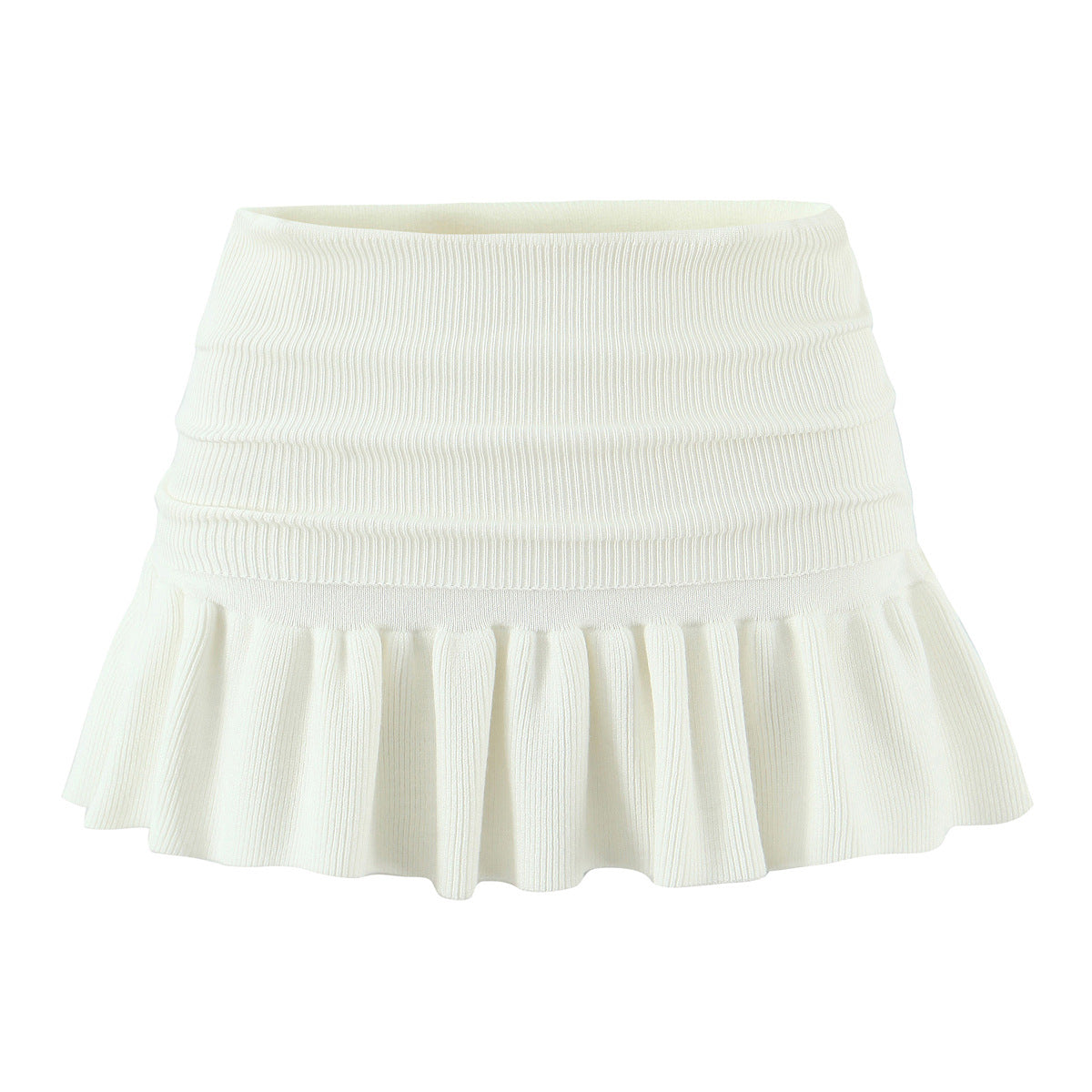 hic Low-Waisted Elastic Pleated Knitted Mini Skirt