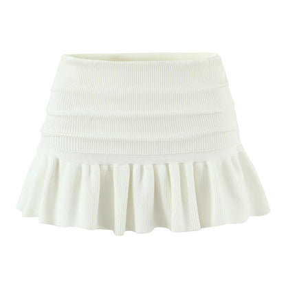 hic Low-Waisted Elastic Pleated Knitted Mini Skirt