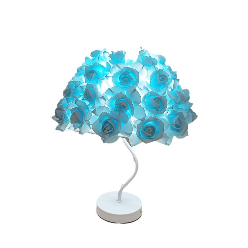 Romantic Rose Flower Heart-Shaped Table Lamp – Elegant Crystal Bedside Light for Wedding & Anniversary Gift