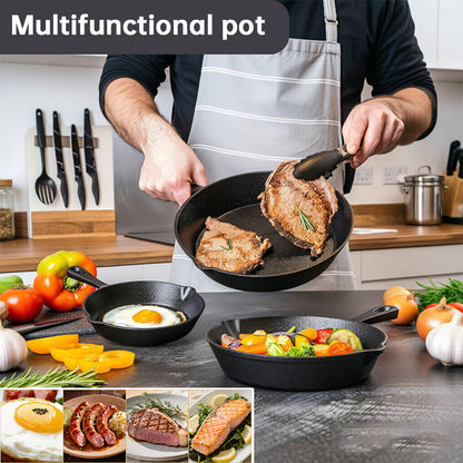 Pre-Seasoned Cast Iron Skillet Set with Wooden Base for Egg & Crepe