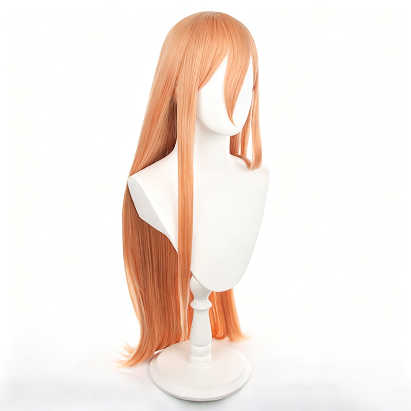 Chainsaw Man Power (Pawa) Cosplay Wig | Long Orange Layered Anime Wig with Horns