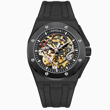 Fashionable Rose Gold Men's Watch - Premium Mechanical Timepiece with Silicone Strap