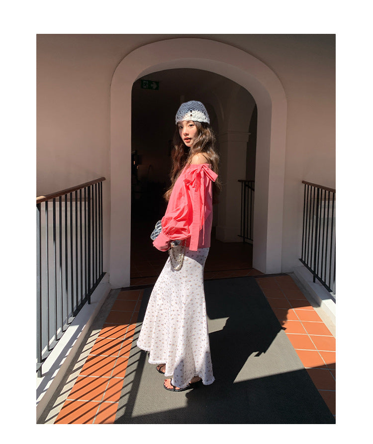 Vintage Floral Fishtail Midi Skirt - Elegant High-Waist Slim Fit Mermaid Skirt for Women