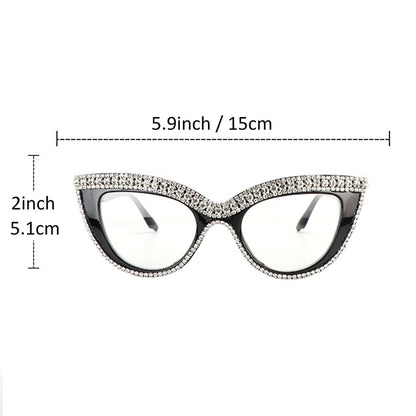 Luxury Cat Eye Anti-Blue Light Reading Glasses - Rhinestone Trim Presbyopic Eyewear for Women