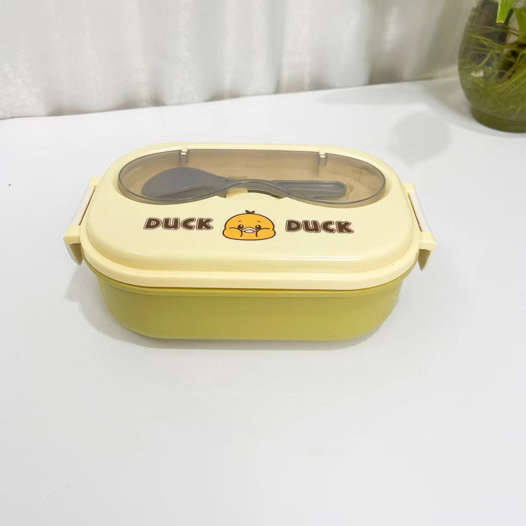 Cute Cartoon Stainless Steel Bento Box - 2-Compartment Insulated Kids Lunch Box with Spoon & Transparent Lid (Eco-Friendly)