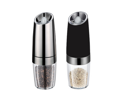Automatic Electric Gravity Salt and Pepper Grinder Set - Battery Operated Mills with Adjustable Coarseness & LED Light