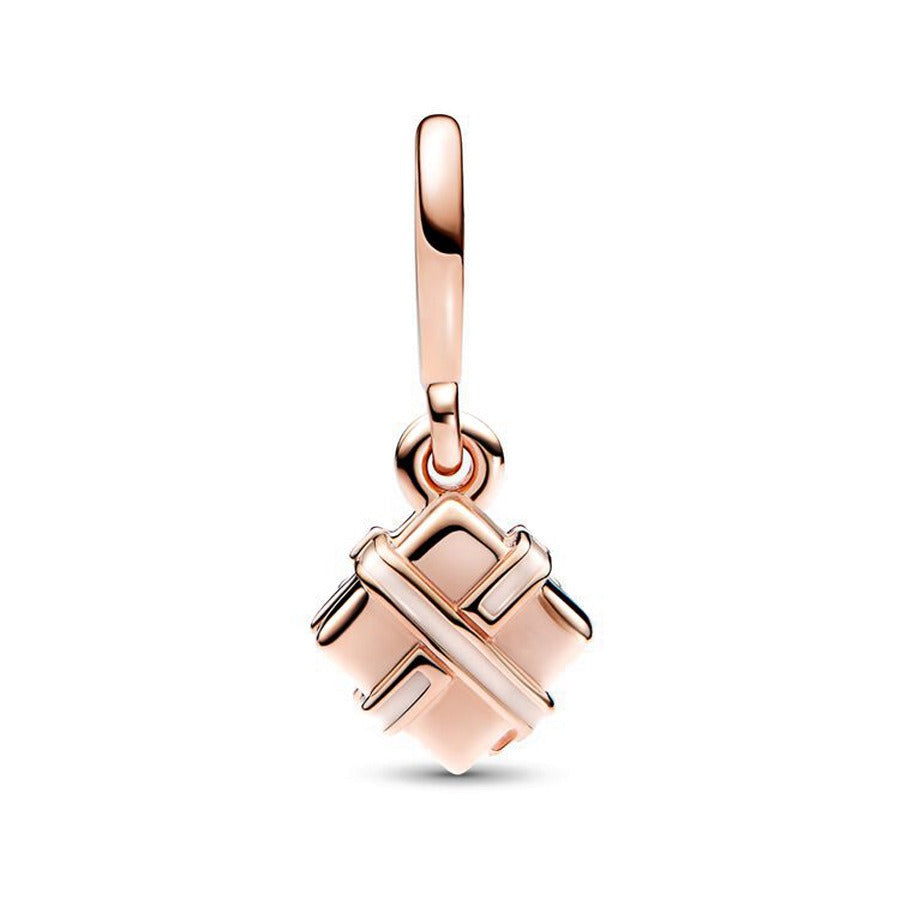 Rose Gold-Tone Bow Ribbon Dangle Charm / Openable Cute Gift Box Pendant for Bracelets