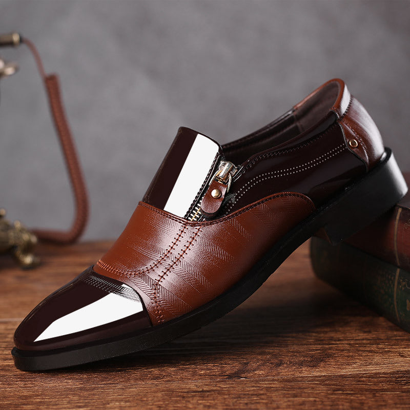 Men's Business Formal Leather Shoes - Glossy Pointed Toe Slip-On Dress Shoes