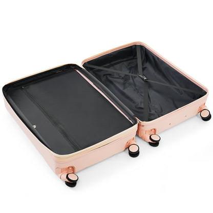 20-Inch ABS Hardshell Carry-on Suitcase with USB Charging Port & Cup Holder - Pink
