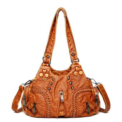 Vintage Large Capacity Rivet & Braided Shoulder Crossbody Bag