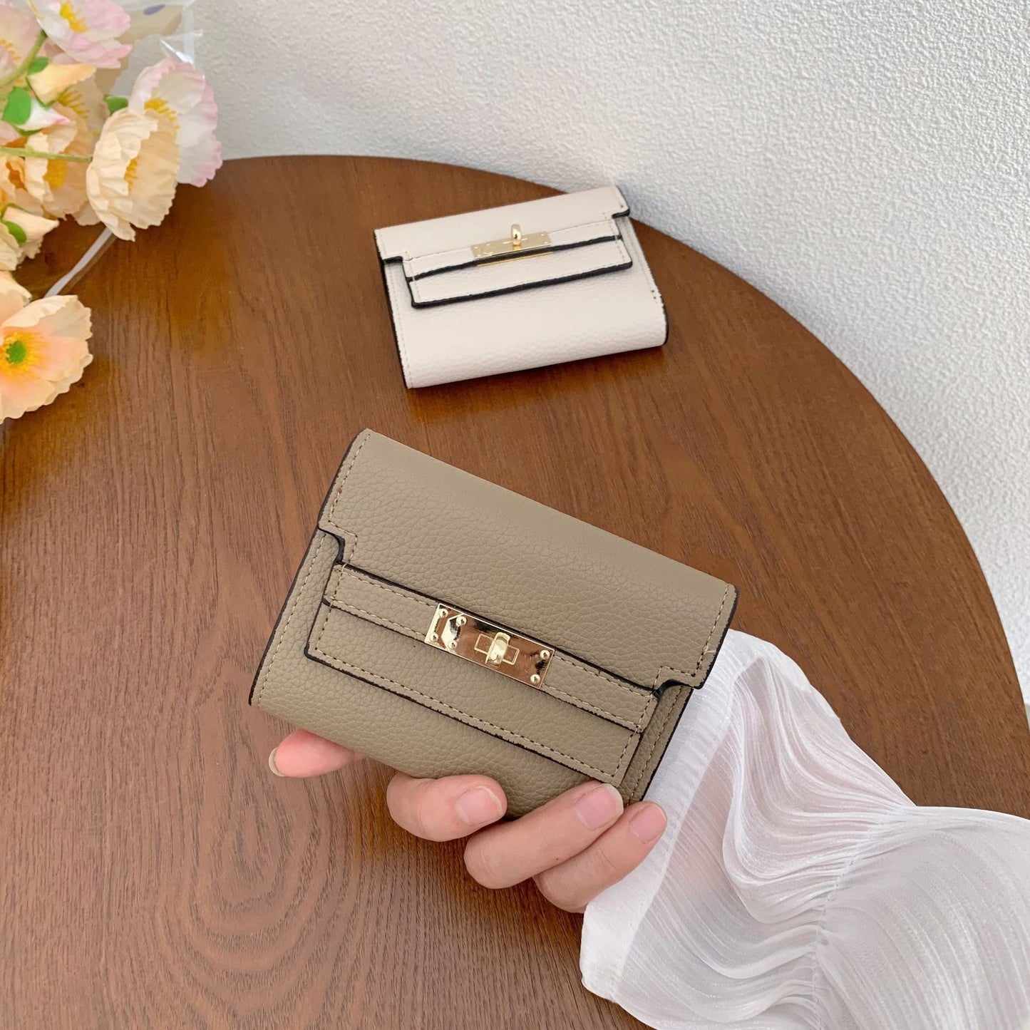 Women's Premium Small Wallet with Gold-Tone Buckle Closure - Instagram Style