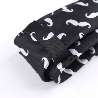 Trendy Mustache Print Narrow Tie - 6cm Unisex Funny Cartoon Jacquard Skinny Necktie