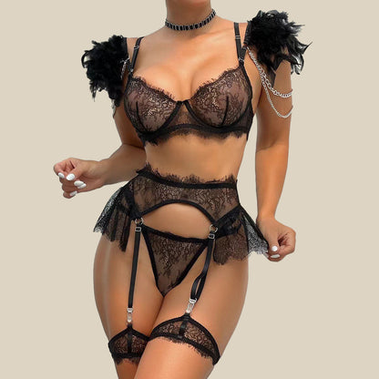 Fashionable Sexy White/Pink Lingerie Set with Removable Chain and