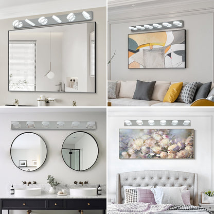 Modern Chrome 6-Light LED Vanity Fixture - Sleek Over-Mirror Bathroom Wall Lighting