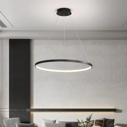 Minimalist Dimmable LED Ring Pendant Light - Ultra-Slim Chandelier for Kitchen & Modern Living Room