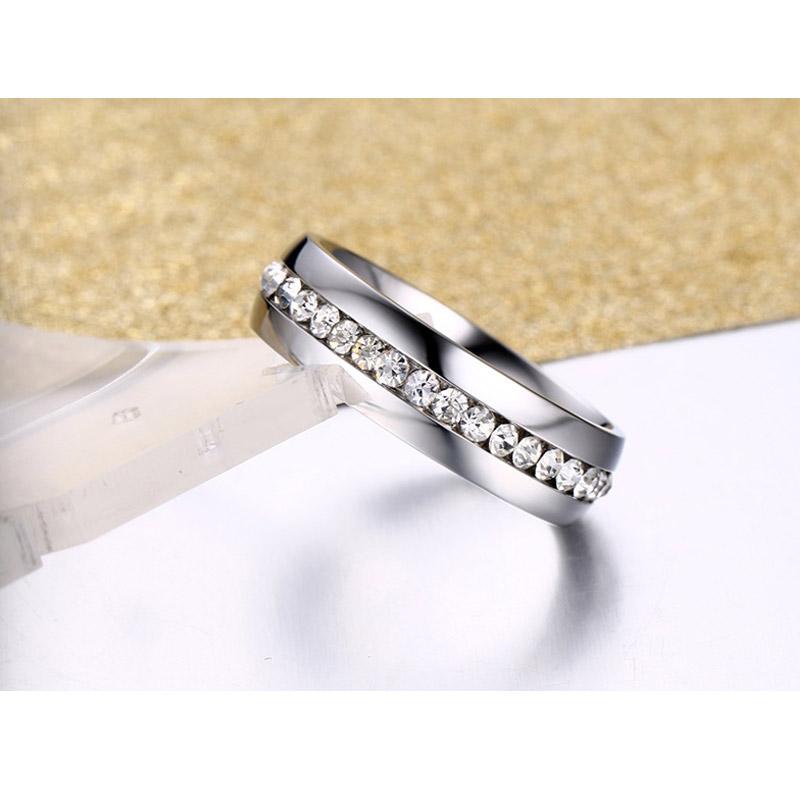 6mm Stainless Steel Eternity Ring / Crystal Paved Wedding Band for Women / Full Diamond Engagement Ring