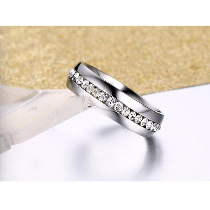 6mm Stainless Steel Eternity Ring / Crystal Paved Wedding Band for Women / Full Diamond Engagement Ring