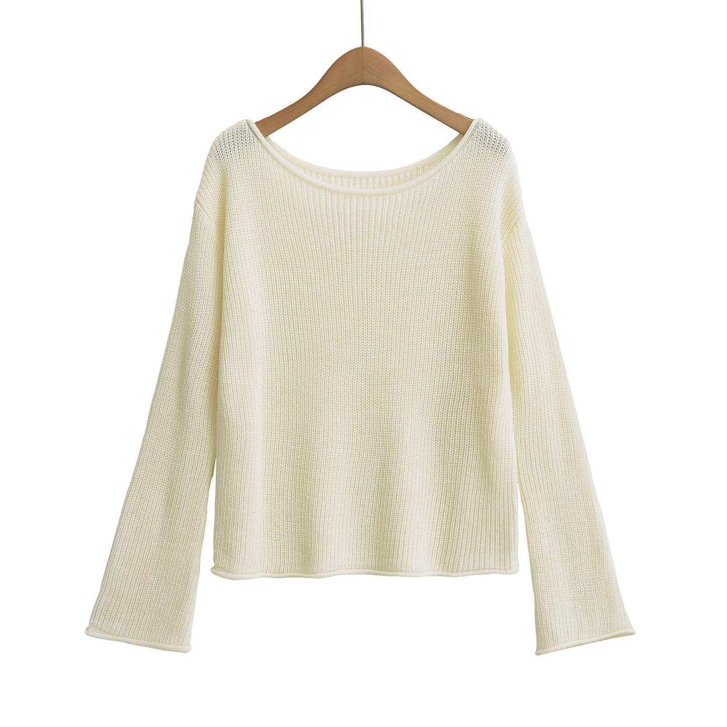 Elegant Off-Shoulder Knitted Sweater – Chic Long Sleeve Solid Color Top for Women