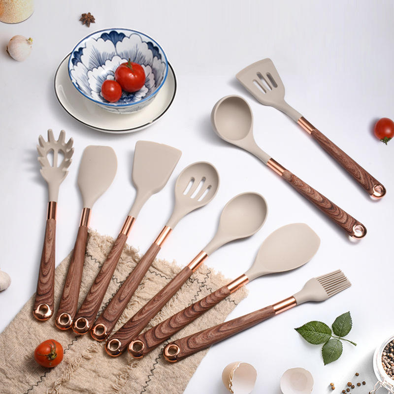 10-Piece Premium Silicone Kitchen Utensil Set - Heat Resistant Cooking Tools with Ergonomic Wooden Handles