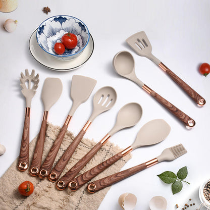 10-Piece Premium Silicone Kitchen Utensil Set - Heat Resistant Cooking Tools with Ergonomic Wooden Handles