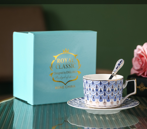 300ml Luxury Fine Bone China Coffee Cup & Saucer - Elegant Russian Pattern Espresso Cup