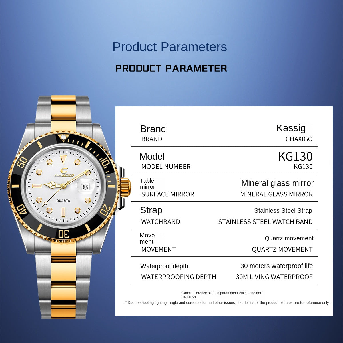 CHAXIGO Luxury Men's Quartz Watch - Submariner Style Waterproof Alloy Wristwatch