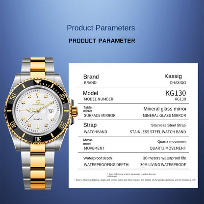 CHAXIGO Luxury Men's Quartz Watch - Submariner Style Waterproof Alloy Wristwatch