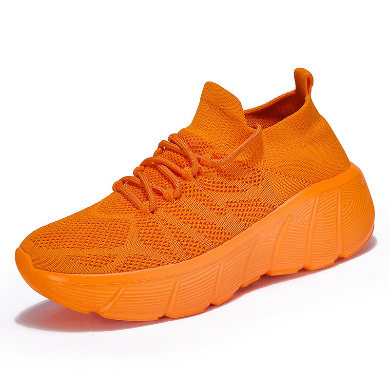 Unisex Casual Flyknit Socks Shoes with Thick Sole (Couple/Student Fashion)