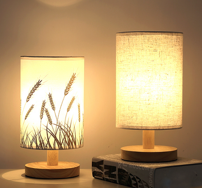 Nordic Wooden LED Table Lamp – Elegant Linen Night Light with USB Power for Bedroom & Office