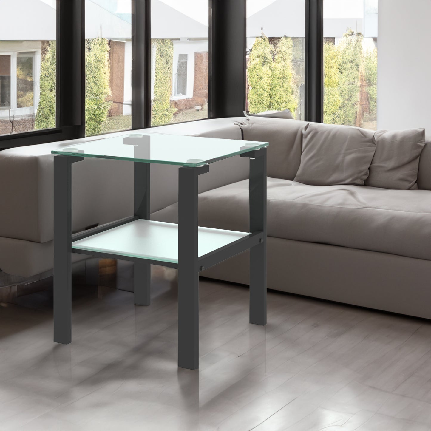 Two-Tier Round Glass Side Table