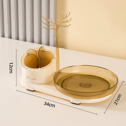 360° Rotating Cosmetic Organizer & Jewelry Display Stand – All-in-One Luxury Makeup Storage Box
