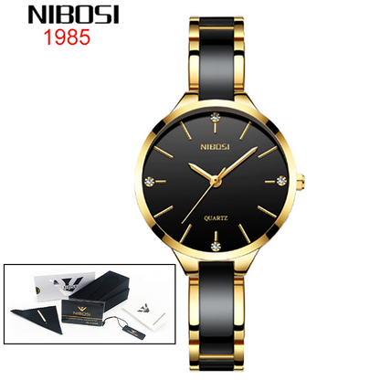 NIBOSI 2330 Luxury Ceramic Bracelet Watch for Ladies - Creative Quartz Watch for Women