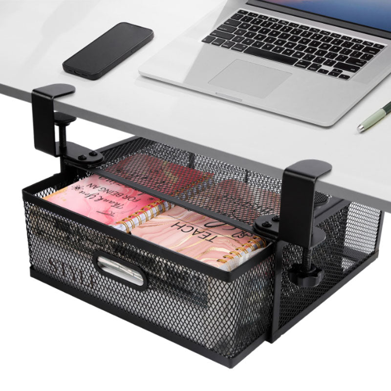 Clamp-On Under-Table Organizer - No-Drill Hidden Hanging Shelf for Desk Storage