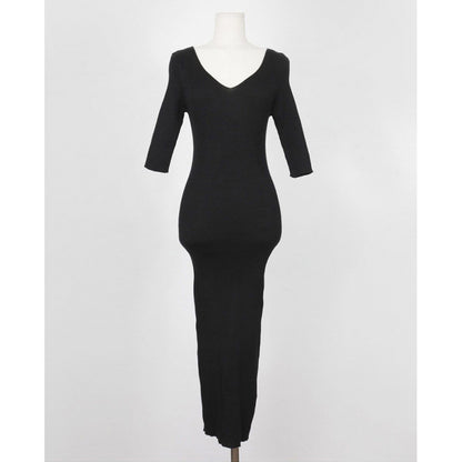 Ribbed V-Neck Bodycon Maxi Dress - Slim Fit Half Sleeve Sage Green Long Gown